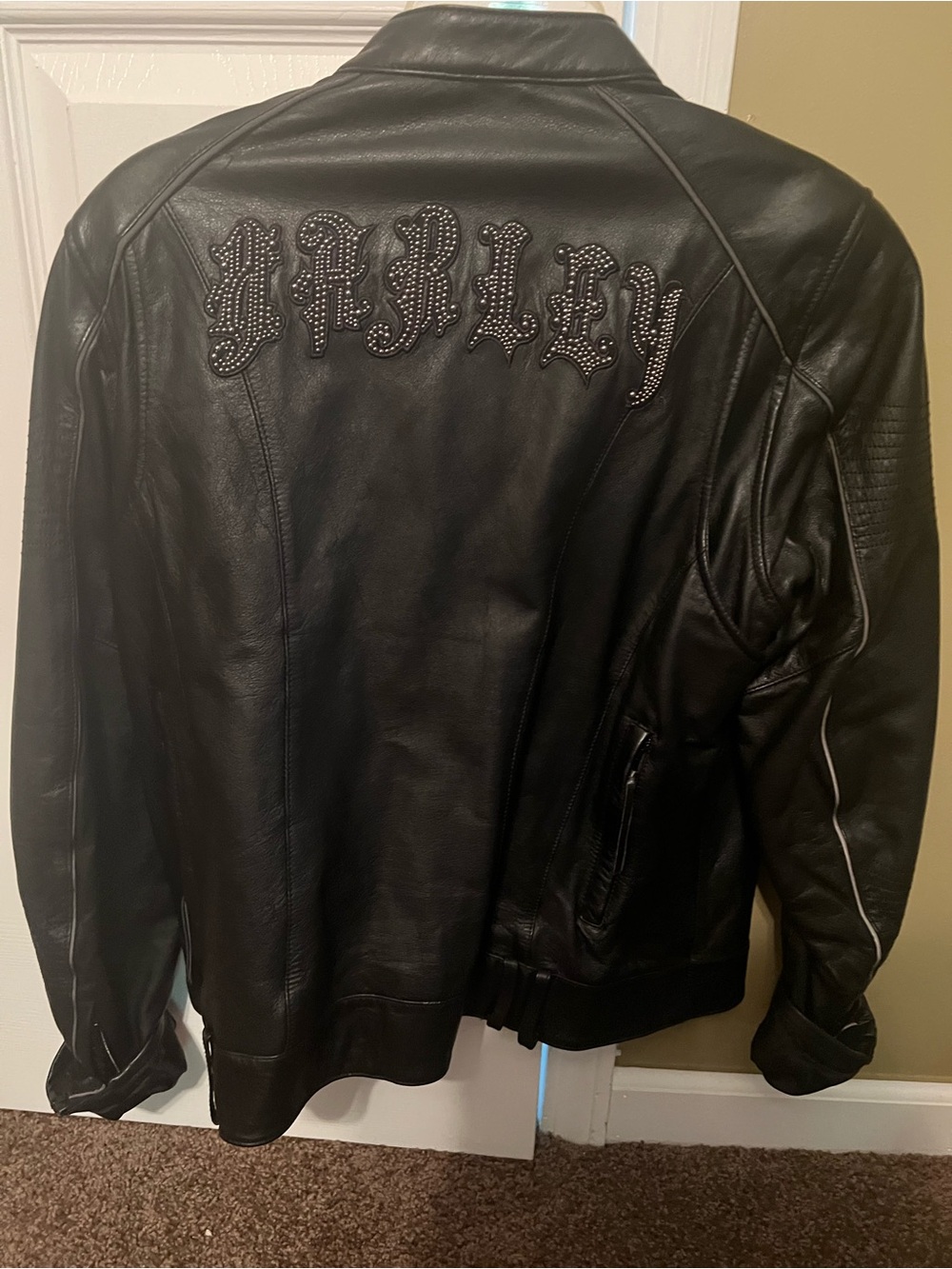 Harley-Davidson Black Studded 'G9' Leather Bomber Jacket - Picture 2 of 3